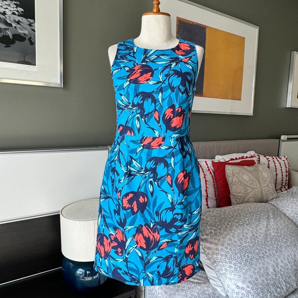 - J. Crew Tulip Dress 100% Cotton Textured with Pockets Summer Sz 00     - H2156